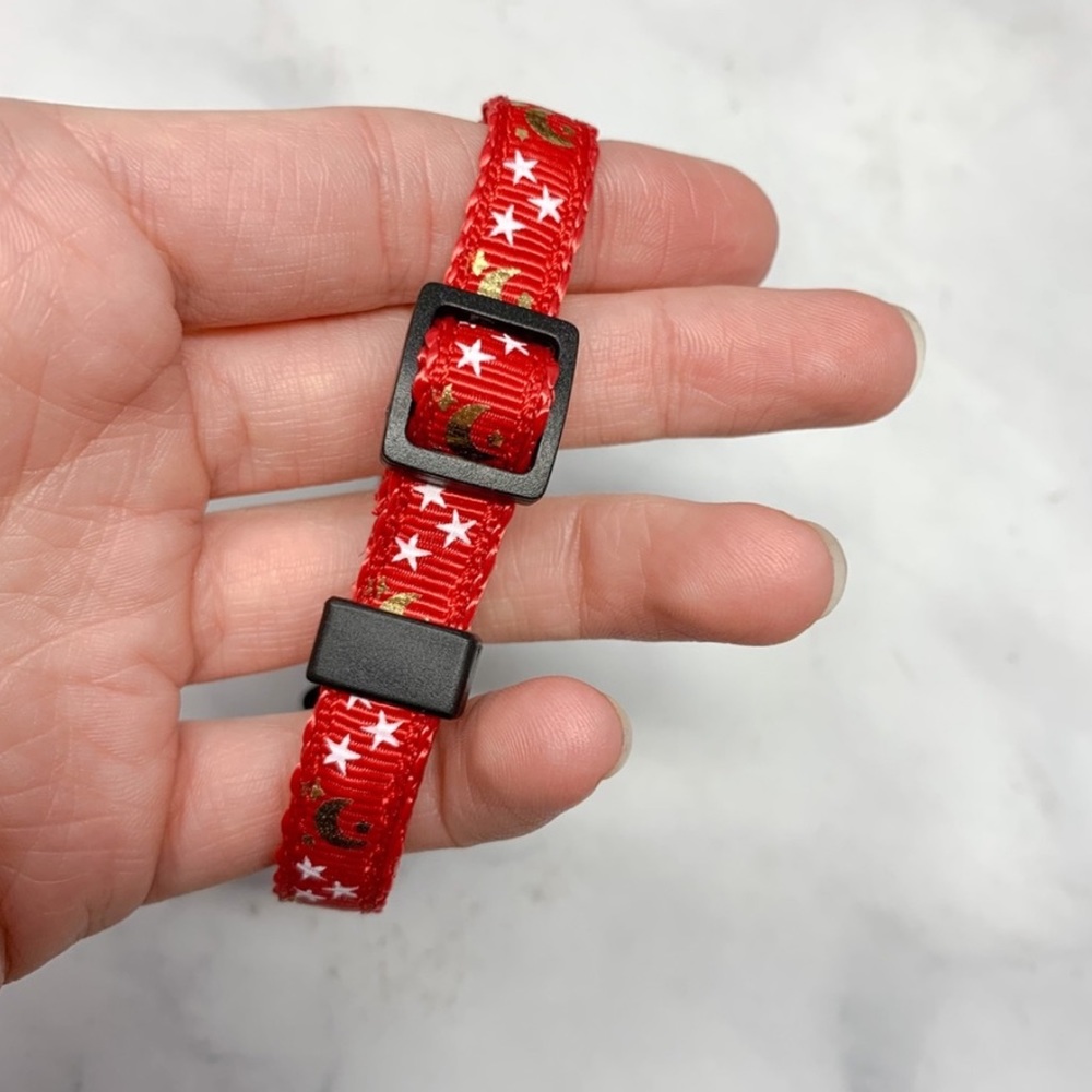 NEW Adult Cat Breakaway Collar Metallic Moon Stars Celestial Pet Adjustable Red - Picture 2 of 5
